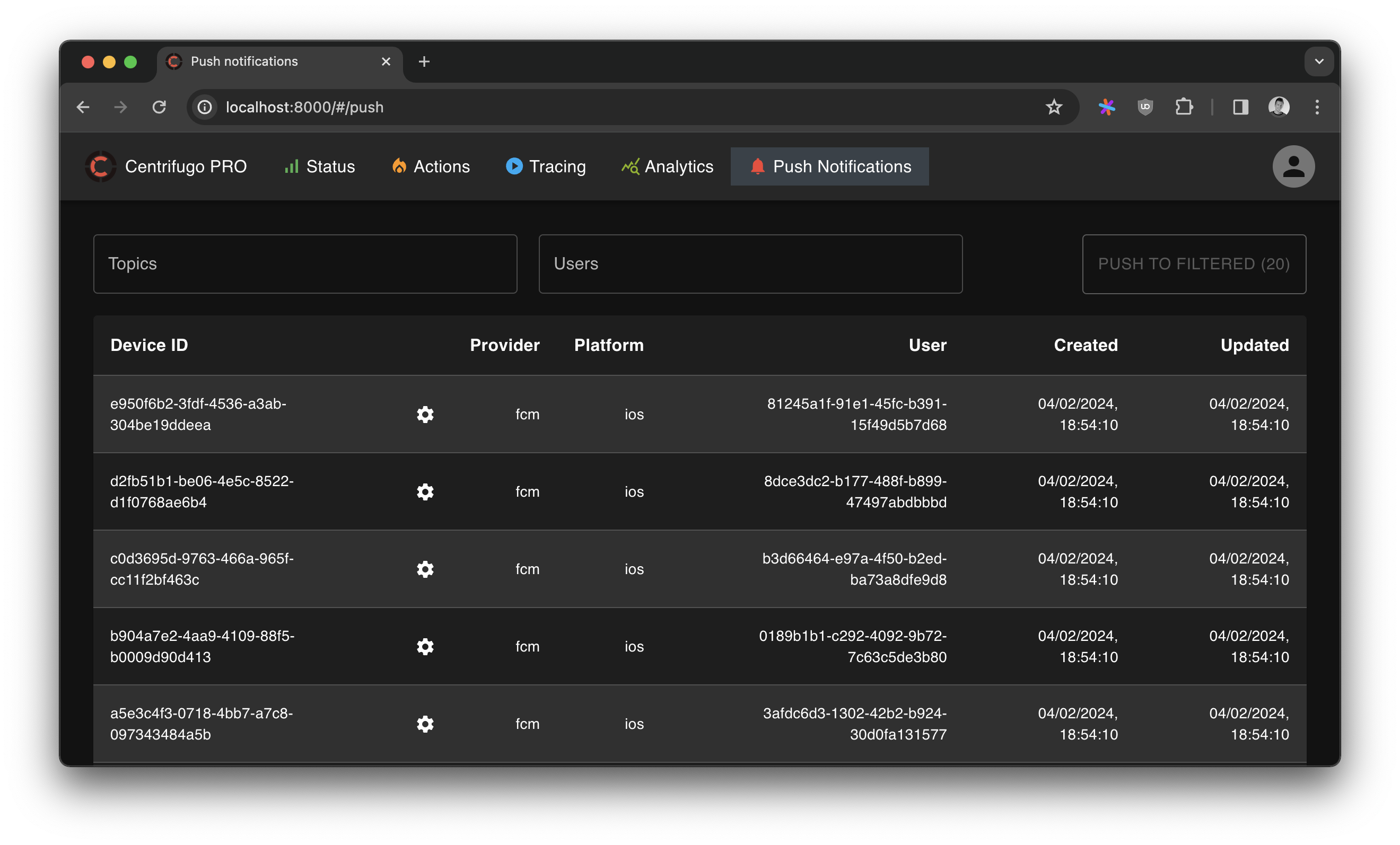 Centrifugo Screenshot